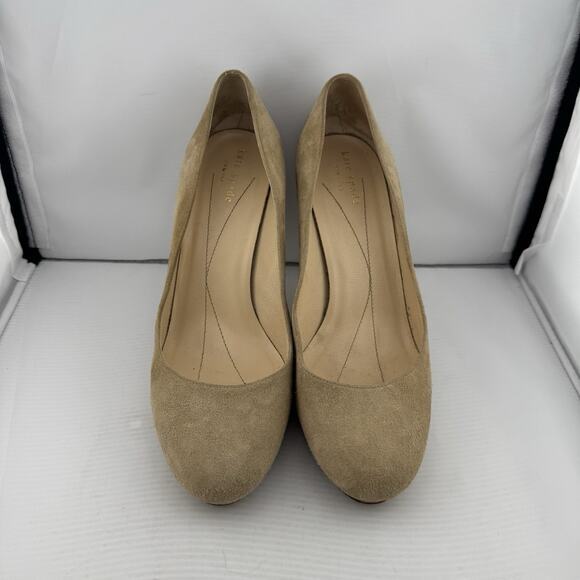 Kate Spade New York Round Toe Pump 3.5” Heels Beige Suede‎ 8B Made In Italy - Picture 1 of 13